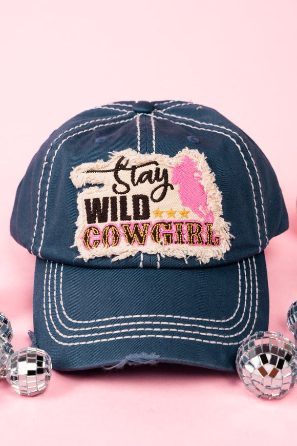 DISTRESSED BLUE 'STAY WILD COWGIRL' CAP