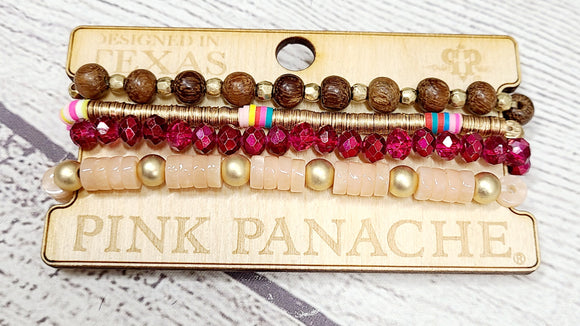 4 stretchy strand bracelet sets by pink panache- pink