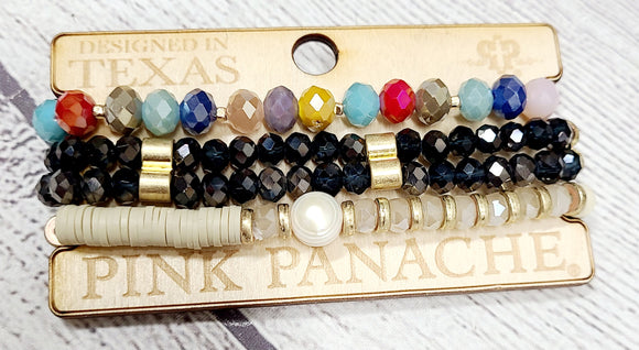 3 stretchy strand bracelet sets by pink panache- rainbow