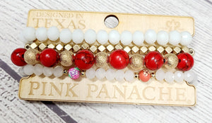 4 stretchy strand bracelet sets by pink panache- red/white