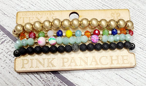 4 stretchy strand bracelet sets by pink panache- gold/rainbow