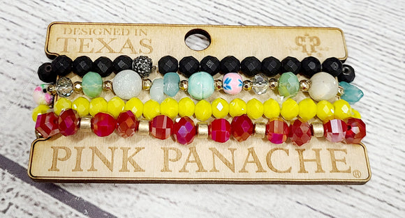 4 stretchy strand bracelet sets by pink panache- red/yellow