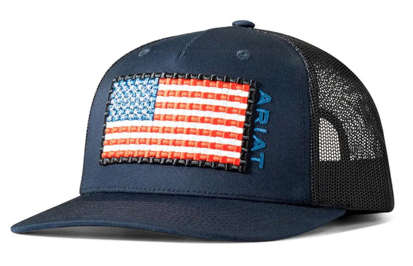 Ariat Mens Hat Baseball Cap Logo Weave Embroidered American Flag Navy A300086103