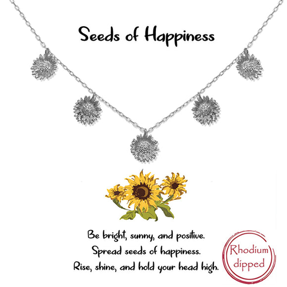 RHODIUM DIPPED FIVE SUNFLOWER SHORT NECKLACE - SILVER