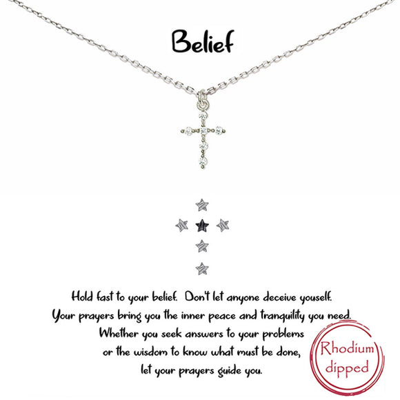 RHODIUM DIPPED CUBIC ZIRCONIA CROSS NECKLACE - SILVE