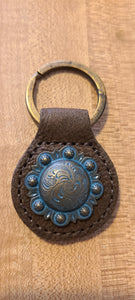 Montana West Real Leather Engraved Concho Key Fob/Key Chain 1Pcs