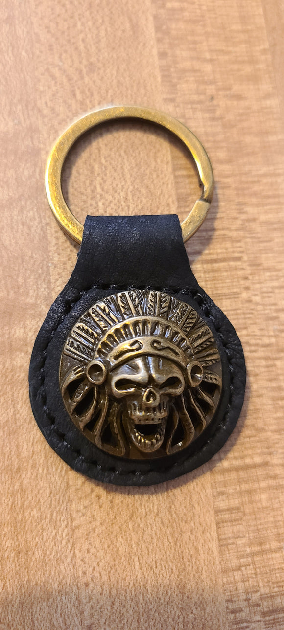  Montana West Real Leather Indian Chief Skull Key Fob 1Pcs