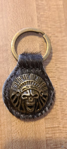 Montana West Real Leather Hair-On Cow-hide Indian Chief Skull Key Fob/Key Chain 1Pcs