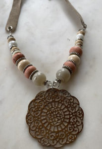 Taupe leather with silver and beads
