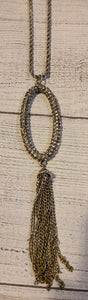 Long rhinestone tassel necklace