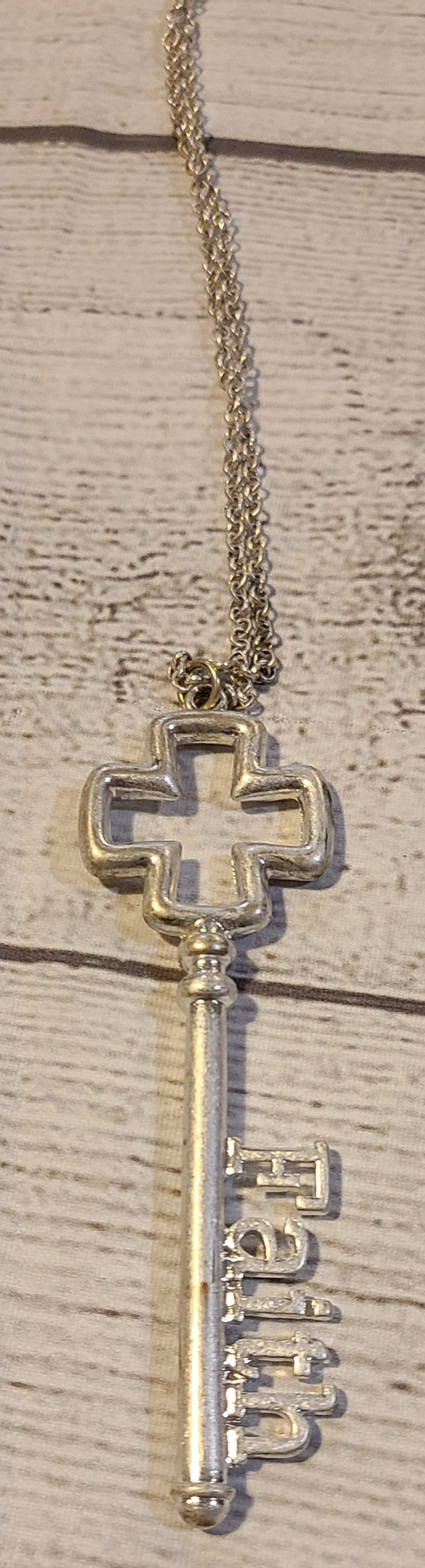 silver faith key necklace