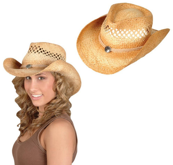 vented tea stained straw cowbot hat