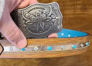 Girls belt with cow buckle
