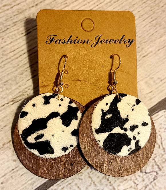 wood earring with black and white