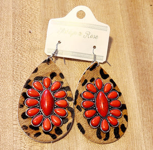 cheetah and red stone earring