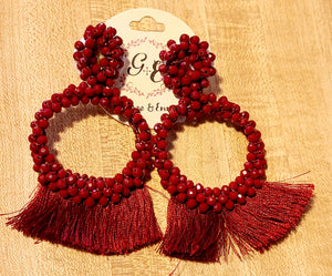 red bead and tassel earring