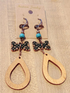 wood and metal bow earring