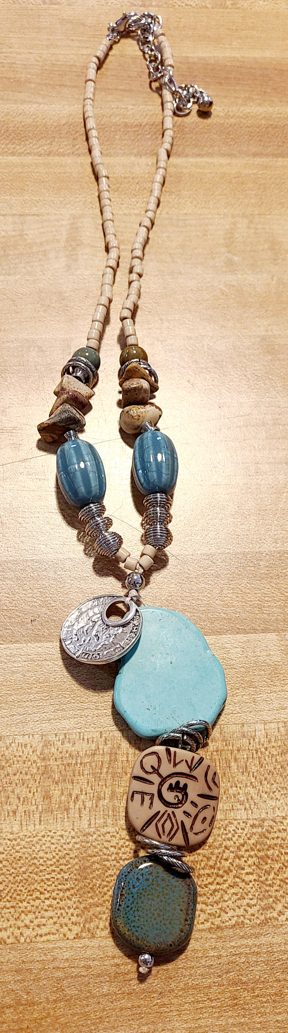 turquoise stone and bead necklace