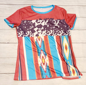 red, cow, and serape t shirt