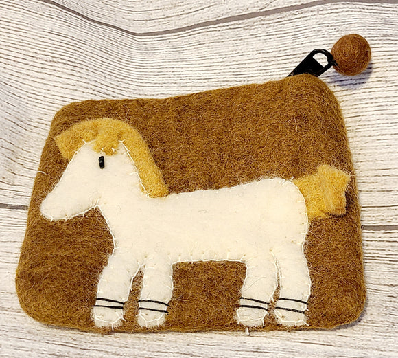 wool horse bag with top zipper