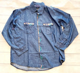 denim colored over shirt with aztec design