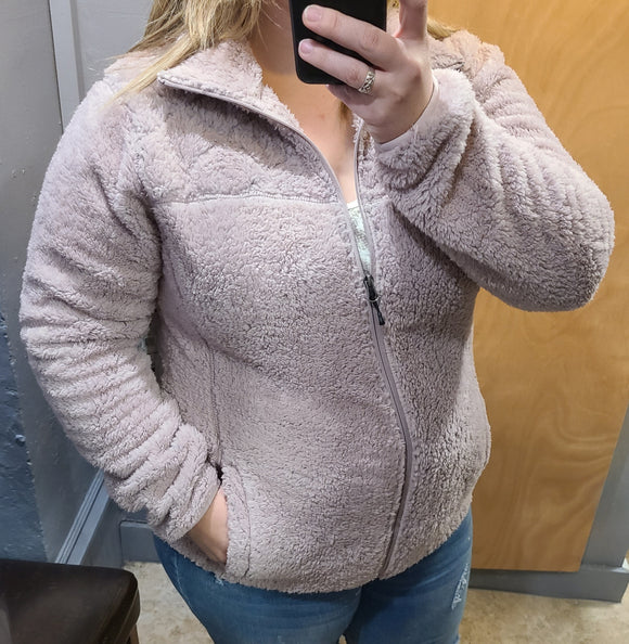 softy full zip sweater with diamond pattern- pink