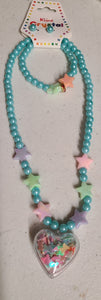 kids necklace and bracelet- confetti heart necklace
