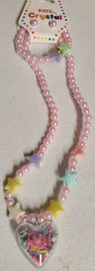 kids light pink confetti heart necklace