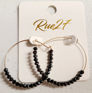 small gold hoop with gunmetal grey beads