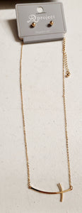 gold curved sideways cross 16"-18" necklace