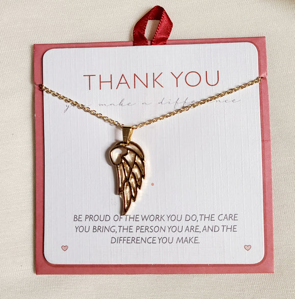 gold angel wing with heart necklace