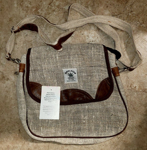 hemp satchel with leather trim