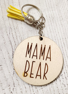mama bear wood keychain