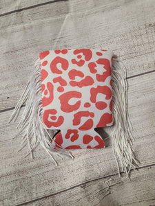 pink cheetah fringed coozie