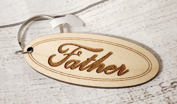 father wooden keychain