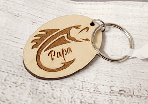 fish and hook "papa" wooden keychain