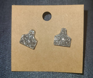 silver acrylic cow tag stud earring
