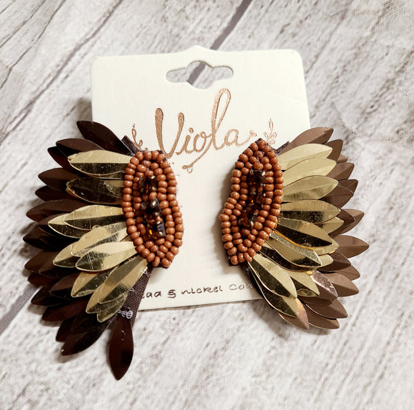 brown wing earrings