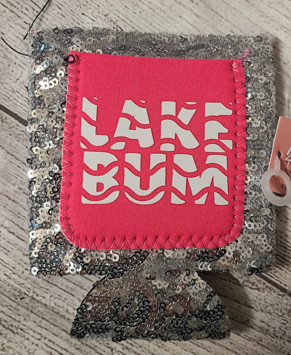 lake bum short can coozie