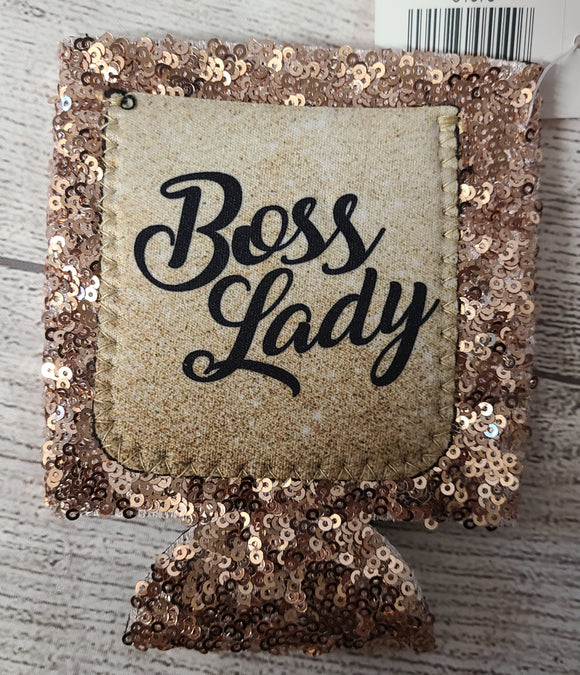 boss lady short can coozie