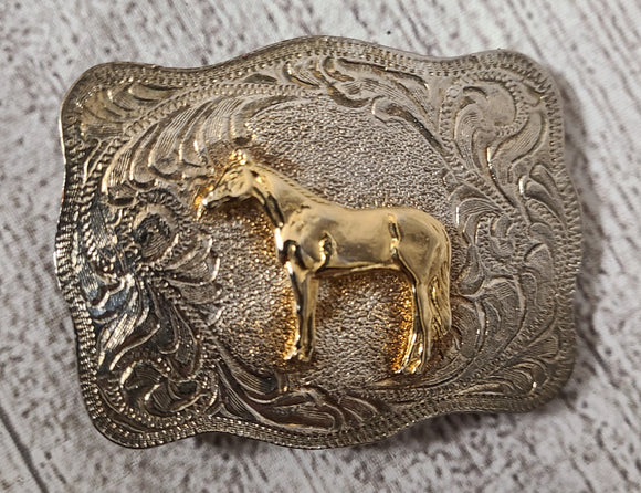 small gold horse belt buckle
