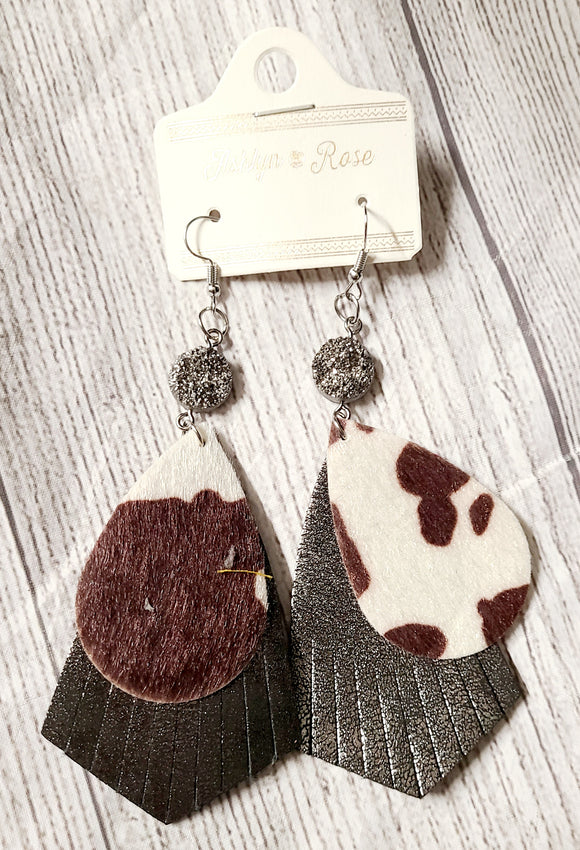 cowhide and fringe earring