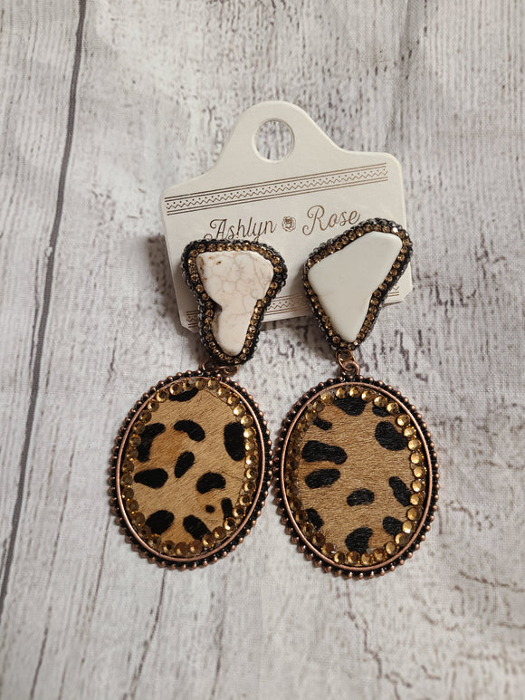 large white stone cheetah earring
