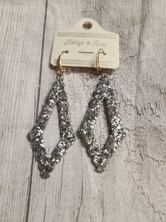 silver glitter diamond earring