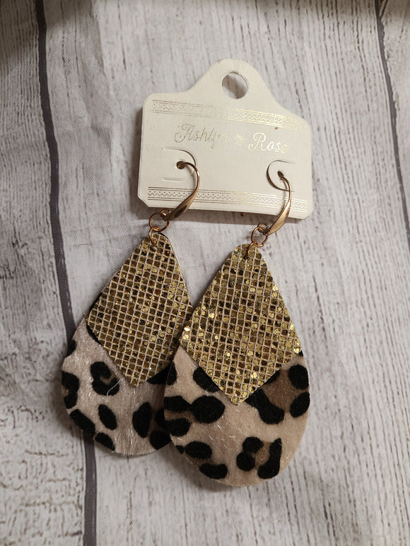 cheetah and gold sparkle earring
