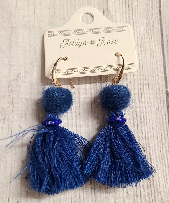 game day- blue tassell earring