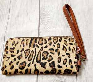 cheetah cowhide clutch wallet
