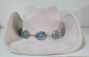 cream cowboy hat with turquoise hatband
