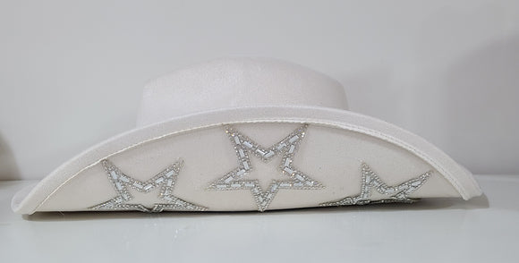 cream hat with rhinestone stars