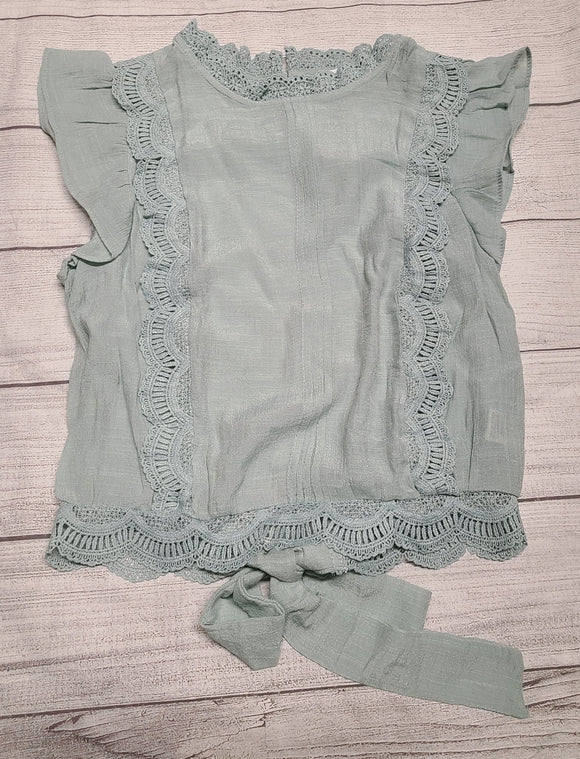 all the frills and whistles cropped fancy top- mint